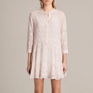 NWT Allsaints Anais LS Eyelet Dress in Vintage Pink - Small